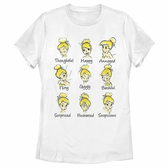 Licensed Character Juniors' Disney Peter Pan Tinkerbell Emotions Sketch Tee 3 Licensed Character Juniors' Disney Peter Pan Tinkerbell Emotions Sketch Tee