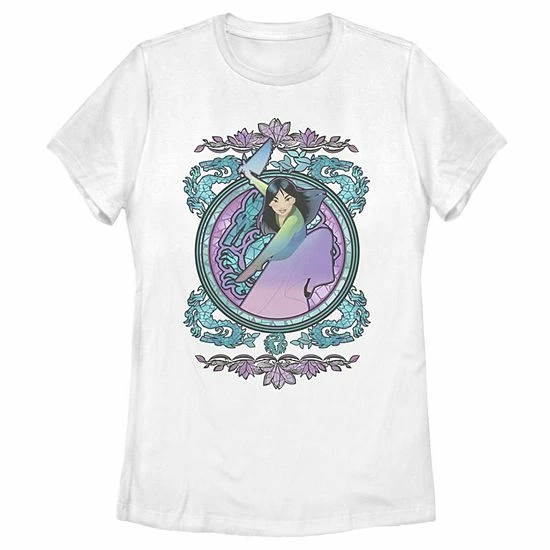 Licensed Character Juniors' Disney Mulan Stained Glass Fan Fight Tee 3 Licensed Character Juniors' Disney Mulan Stained Glass Fan Fight Tee