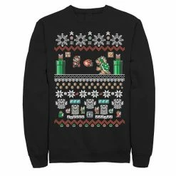 Licensed Character Men's Nintendo Super Mario 8-Bit Christmas Stack Fleece Kelly