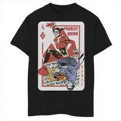 Licensed Character Boys 8-20 Batman Harley Quinn Joker Playing Card Graphic Tee Black