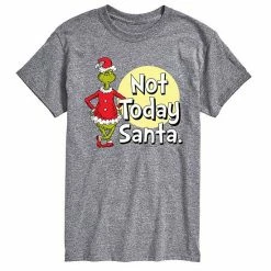 Licensed Character Men's Dr. Seuss Grinch Not Today Santa Tee Gray