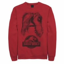 Licensed Character Men's Jurassic World Two T-Rex Icon Attack Grunge Sweatshirt Red