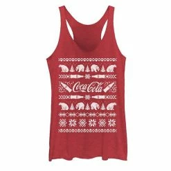 Licensed Character Juniors' Coca-Cola Ugly Sweater Polar Bear Bottles Tank Top Red Heather -Licensed Character Shop unnamed file 44239