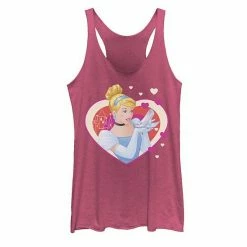 Licensed Character Juniors' ©Disney Cinderella Valentine's Sparkle Hearts Graphic Tank Red Heather