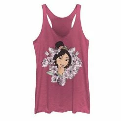 Alternative view of Licensed Character Juniors' Disney Mulan Flower Framed Portrait Tank Pink Heather