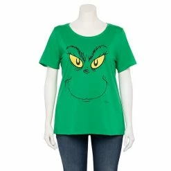 Licensed Character Plus Size Dr. Seuss Grinch Face Graphic Tee
