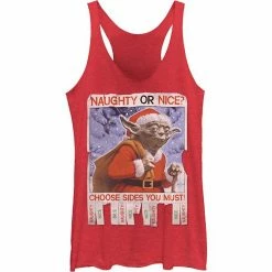 Licensed Character Juniors Star Wars Yoda Naughty Or Nice Flyer Christmas Tank Red Heather
