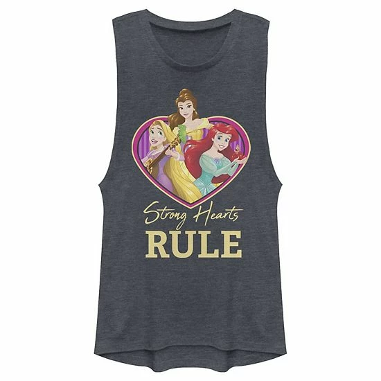 Licensed Character Juniors' Disney Princess Trio Strong Hearts Rule Muscle Tank Top Denim Heather 4 Licensed Character Juniors' Disney Princess Trio Strong Hearts Rule Muscle Tank Top Denim Heather - Image 2