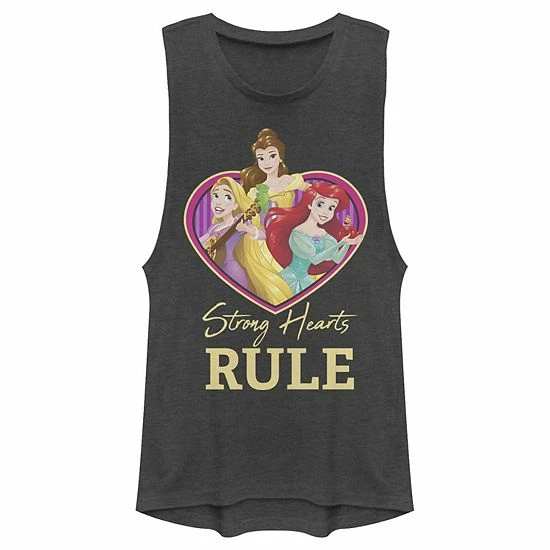 Licensed Character Juniors' Disney Princess Trio Strong Hearts Rule Muscle Tank Top Denim Heather 5 Licensed Character Juniors' Disney Princess Trio Strong Hearts Rule Muscle Tank Top Denim Heather - Image 3
