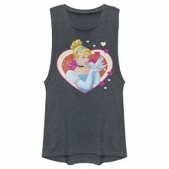 Licensed Character Juniors' Disney Cinderella Valentine's Sparkle Hearts Muscle Tank Top Charcoal -Licensed Character Shop unnamed file 44562