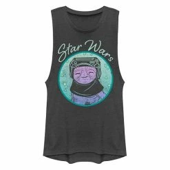 Licensed Character Juniors' Star Wars: The Rise Of Skywalker Babu Frik Muscle Tank Denim Heather