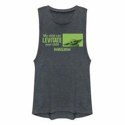 Licensed Character Juniors' Star Wars: The Mandalorian "My Child Can Levitate Your Child" Muscle Tank Denim Heather -Licensed Character Shop unnamed file 44609