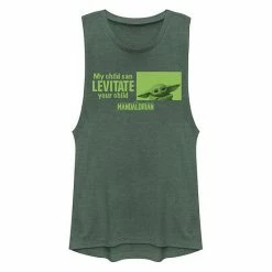 Licensed Character Juniors' Star Wars: The Mandalorian "My Child Can Levitate Your Child" Muscle Tank Denim Heather -Licensed Character Shop unnamed file 44610