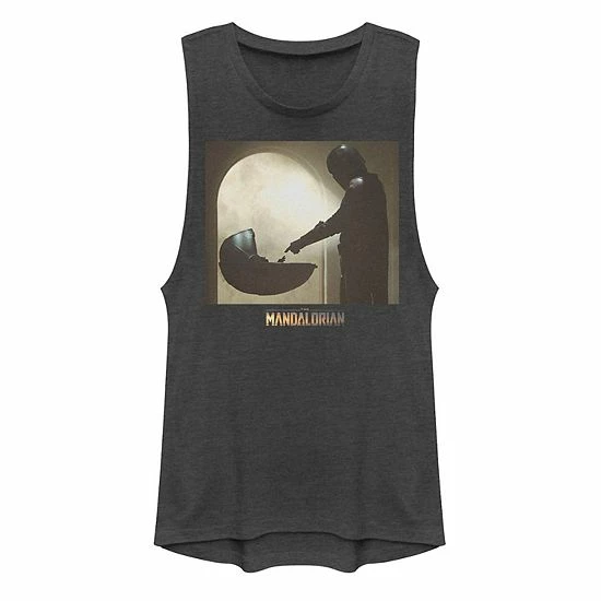 Licensed Character Juniors' Star Wars The Mandalorian The Child Aka Baby Yoda The Scene Muscle Tank Charcoal 4 Licensed Character Juniors' Star Wars The Mandalorian The Child Aka Baby Yoda The Scene Muscle Tank Charcoal - Image 2
