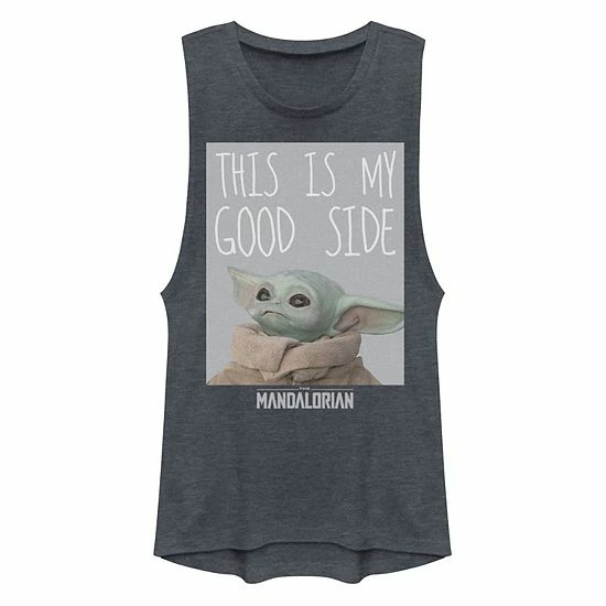 Licensed Character Juniors' Star Wars The Mandalorian The Child Aka Baby Yoda "Good Side" Muscle Tank Pine Heather 4 Licensed Character Juniors' Star Wars The Mandalorian The Child Aka Baby Yoda "Good Side" Muscle Tank Pine Heather - Image 2
