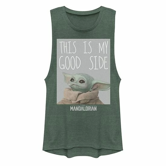 Licensed Character Juniors' Star Wars The Mandalorian The Child Aka Baby Yoda "Good Side" Muscle Tank Pine Heather 5 Licensed Character Juniors' Star Wars The Mandalorian The Child Aka Baby Yoda "Good Side" Muscle Tank Pine Heather - Image 3