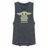 Licensed Character Juniors' Star Wars The Mandalorian The Child Hidden Face Portrait Muscle Tank Top Denim Heather -Licensed Character Shop unnamed file 44626