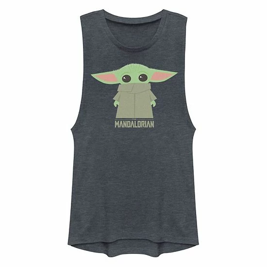 Licensed Character Juniors' Star Wars The Mandalorian The Child Hidden Face Portrait Muscle Tank Top Denim Heather 5 Licensed Character Juniors' Star Wars The Mandalorian The Child Hidden Face Portrait Muscle Tank Top Denim Heather - Image 3