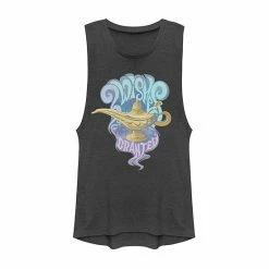 Licensed Character Juniors' Disney's Aladdin Genie Lamp Wishes Granted Muscle Tank Charcoal