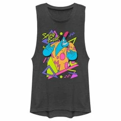 Licensed Character Juniors' Disney Aladdin Genie Retro 90's Style Poster Muscle Tank Top Charcoal -Licensed Character Shop unnamed file 44905