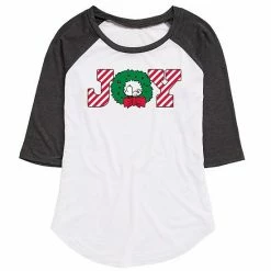 Licensed Character Juniors' Peanuts Joy Wreath Raglan Graphic Tee White Heather Navy -Licensed Character Shop unnamed file 4584