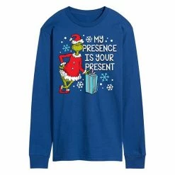 Licensed Character Men's Dr. Seuss Grinch My Presence Is Your Present Long Sleeve Blue