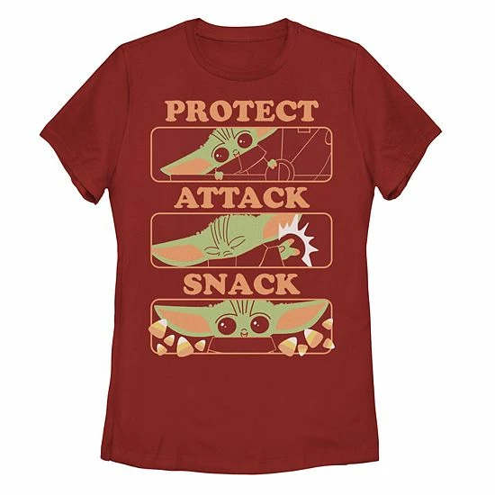 Licensed Character Juniors' Star Wars Halloween The Child Protect Attack Snack Panels Tee 3 Licensed Character Juniors' Star Wars Halloween The Child Protect Attack Snack Panels Tee