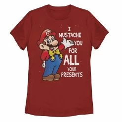 Licensed Character Juniors' Nintendo Super Mario Bros. I Mustache You For All Your Presents Graphic Tee
