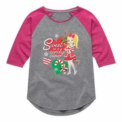 Licensed Character Girls 7-16 JoJo Siwa Candy Cane Raglan Tee Athletic Fuchsia