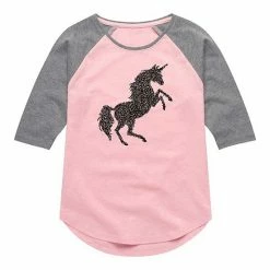 Licensed Character Girls 7-16 Black Unicorn Raglan Graphic Tee