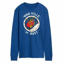 Licensed Character Men's Dr. Seuss Grinch Who-ville Or Bust Long Sleeve Tee Blue -Licensed Character Shop unnamed file 4960