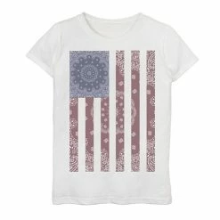Licensed Character Girls 7-16 Paisley Pattern Bohemian American Flag Graphic Tee