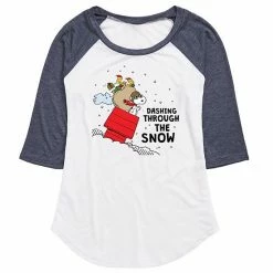 Licensed Character Juniors' Peanuts Dashing Snow Raglan Graphic Tee White Heather Charcoal -Licensed Character Shop unnamed file 5207