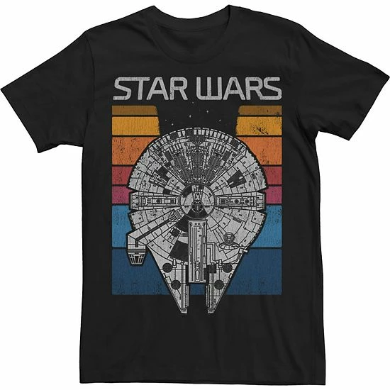 Licensed Character Big & Tall Star Wars Millennium Falcon Retro Stripes Logo Tee 3 Licensed Character Big & Tall Star Wars Millennium Falcon Retro Stripes Logo Tee