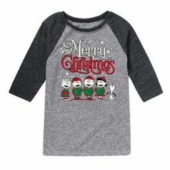 Licensed Character Boys 8-20 Peanuts Merry Christmas Raglan Graphic Tee Gray Black