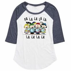 Licensed Character Juniors' Peanuts Fa La La Carol Raglan Graphic Tee White Heather Navy -Licensed Character Shop unnamed file 5536