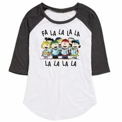 Licensed Character Juniors' Peanuts Fa La La Carol Raglan Graphic Tee White Heather Navy -Licensed Character Shop unnamed file 5537