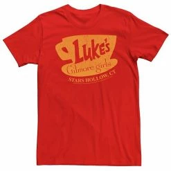 Licensed Character Men's Gilmore Girls Luke's Stars Hollow, CT Distressed Sign Tee Red