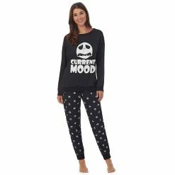 Licensed Character Women's The Nightmare Before Christmas Long Sleeve Pajama Top & Banded Bottom Pajama Pants Set