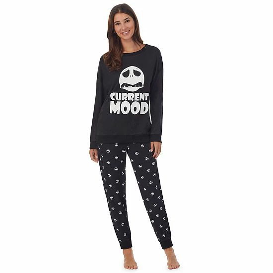 Licensed Character Women's The Nightmare Before Christmas Long Sleeve Pajama Top & Banded Bottom Pajama Pants Set 3 Licensed Character Women's The Nightmare Before Christmas Long Sleeve Pajama Top & Banded Bottom Pajama Pants Set