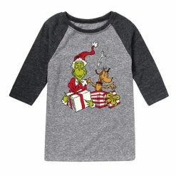 Licensed Character Boys 8-20 Dr. Seuss The Grinch & Max Raglan Graphic Tee Red Gray