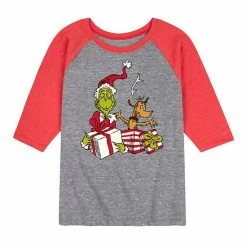 Licensed Character Boys 8-20 Dr. Seuss The Grinch & Max Raglan Graphic Tee Red Gray -Licensed Character Shop unnamed file 5772