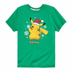 Licensed Character Boys 8-20 Pokemon Pikachu Snowflakes Tee Kelly Green -Licensed Character Shop unnamed file 5832