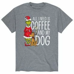 Licensed Character Men's Dr. Seuss The Grinch "All I Need Is Coffee And My Dog" Tee Blue