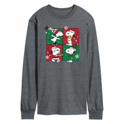 Licensed Character Men's Peanuts Snoopy Christmas Grid Long Sleeve Tee Gray