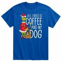 Licensed Character Men's Dr. Seuss The Grinch "All I Need Is Coffee And My Dog" Tee Blue -Licensed Character Shop unnamed file 591