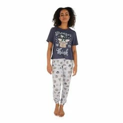 Licensed Character Women's Nite Nite By Munki Munki Grogu Short Sleeve Pajama Top & Pajama Pants Set Blue Frogs