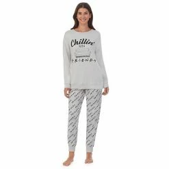 Licensed Character Women's Friends Long Sleeve Pajama Top & Banded Bottom Pajama Pants Set