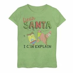 Licensed Character Girls 6-16 Nickelodeon SpongeBob SquarePants Santa I Can Explain Top Green Apple