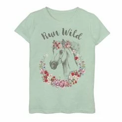 Licensed Character Girls 7-16 Fifth Sun Run Wild Floral Horse Graphic Tee Green Apple